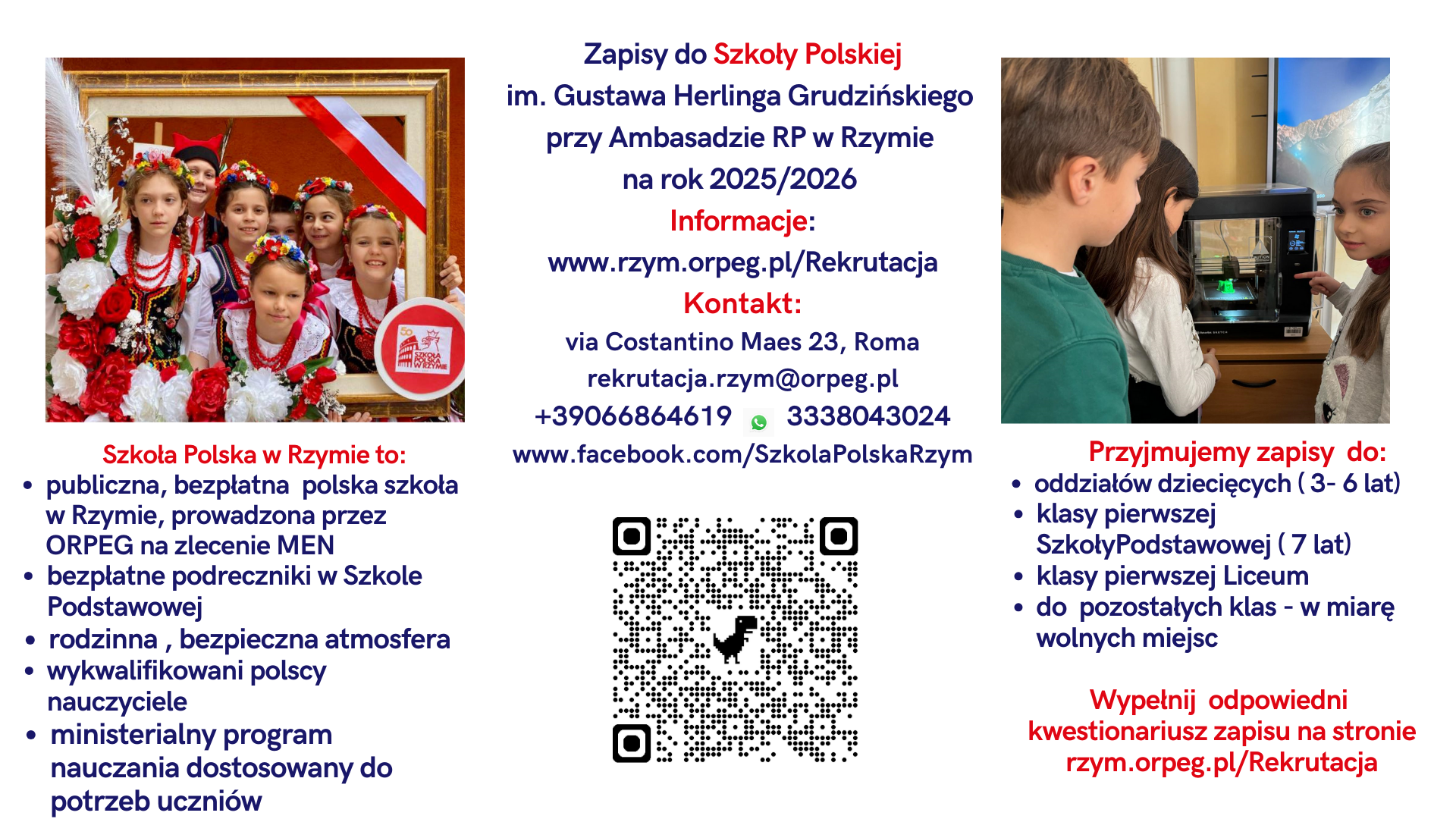 Zapisy do Szkoły Polskiej przy Ambasadzie RP w Rzymie na rok 2025/2026