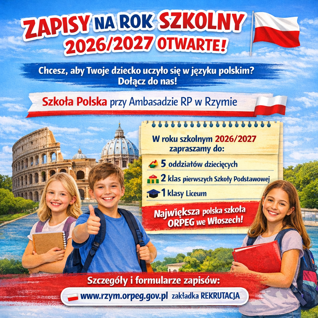 Rekrutacja do Szkoły Polskiej przy Ambasadzie RP w Rzymie na rok 2026/2027