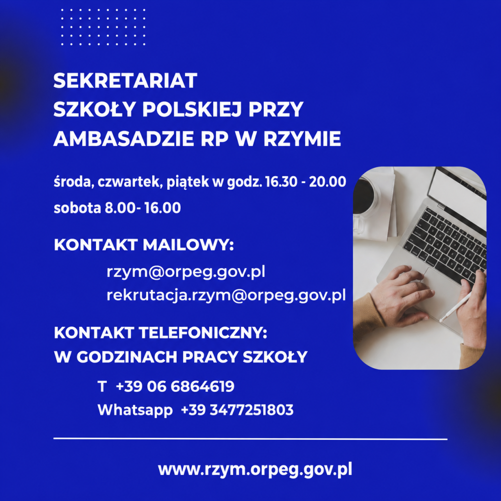 Dni i godziny pracy sekretariatu Szkoły Polskiej w Rzymie